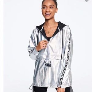 NWT VS PINK M/L Metallic Silver Anorak Windbreaker